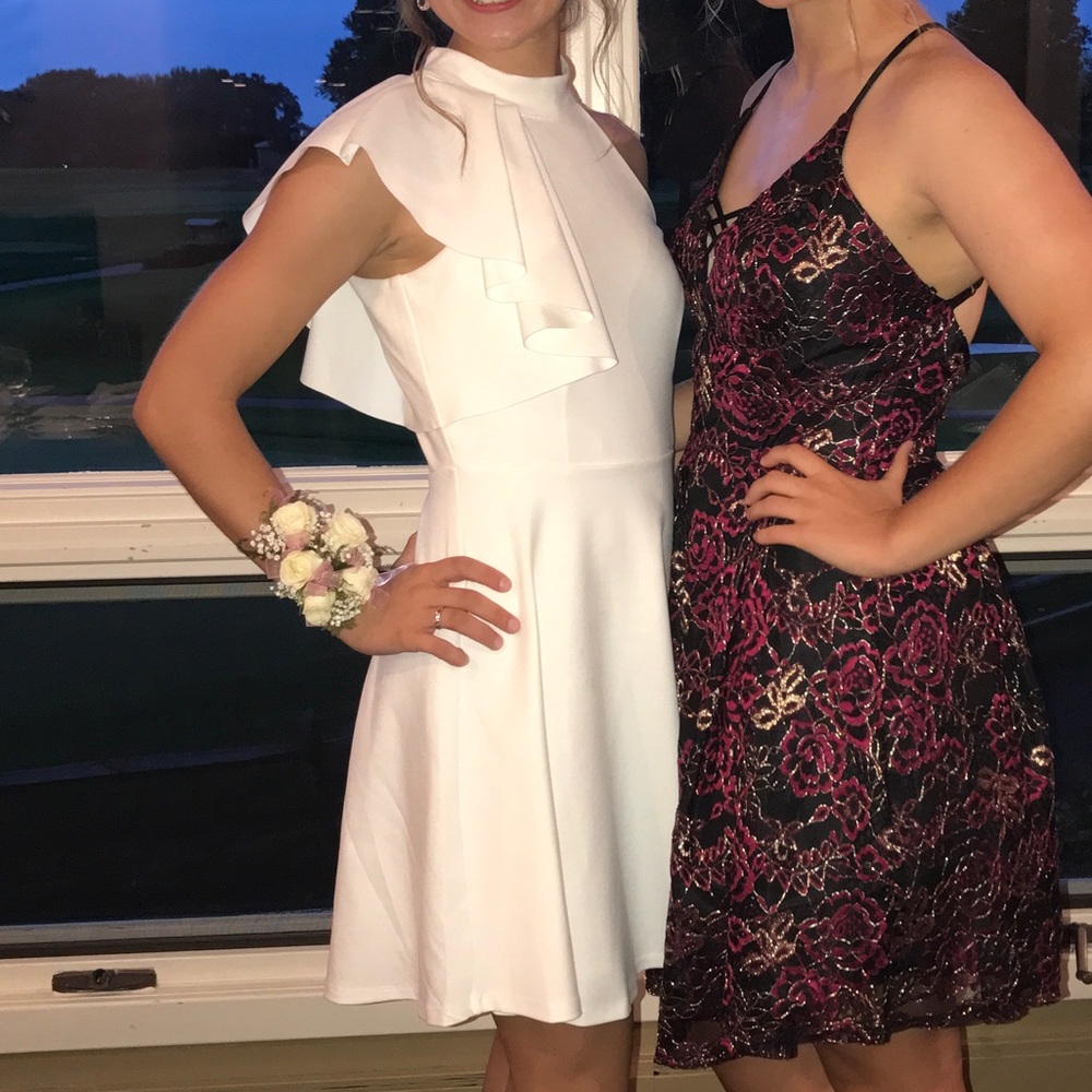 White ruffled shoulder lulu homecoming dress